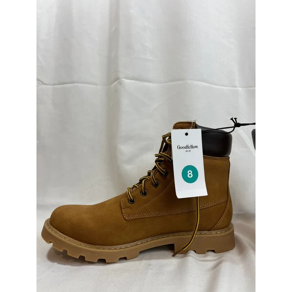 Goodfellow & Co Mens Lace Up Work Boots Wheat Tan Faux Suede Size 8 NEW